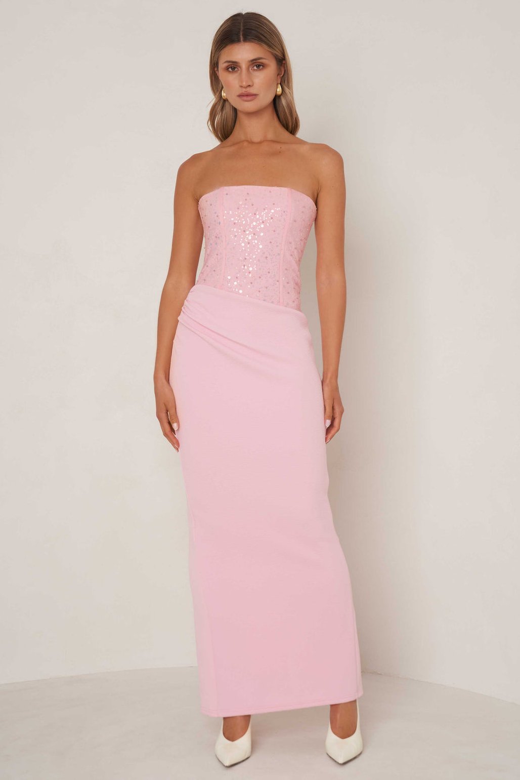 fitted lace wedding dress Elle Zeitoune Anastasia Maxi Dress in Pink, Size 6 AU