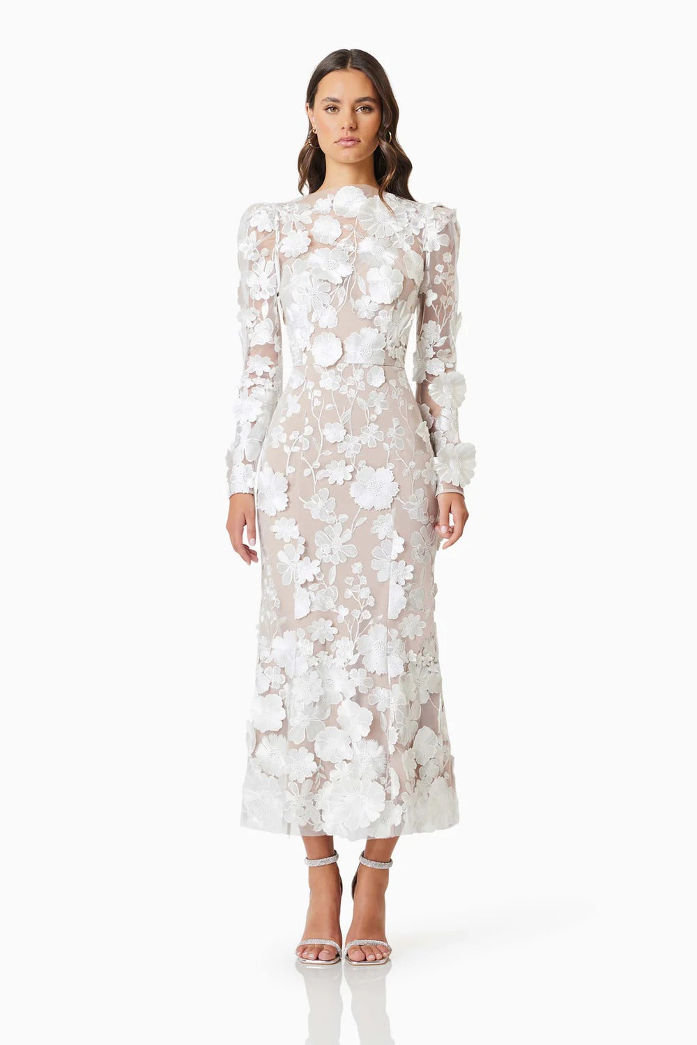 fitted lace wedding dress Shannon Floral Midi Dress - White