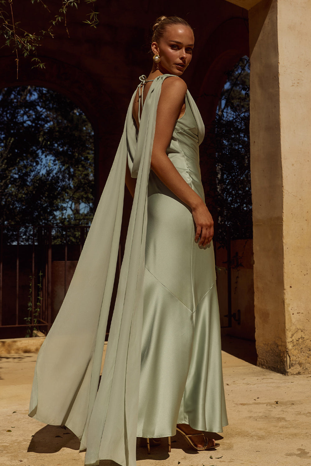 cowl neck sage green dress Gabriella Maxi - sage green silk dress