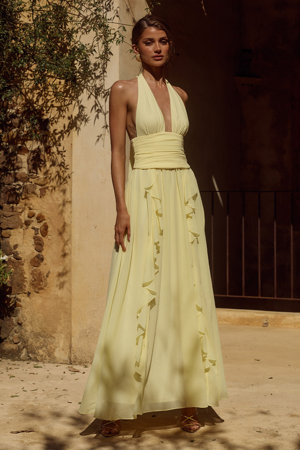 halter dress with corset Isolina Maxi - Butter halter neck evening dress