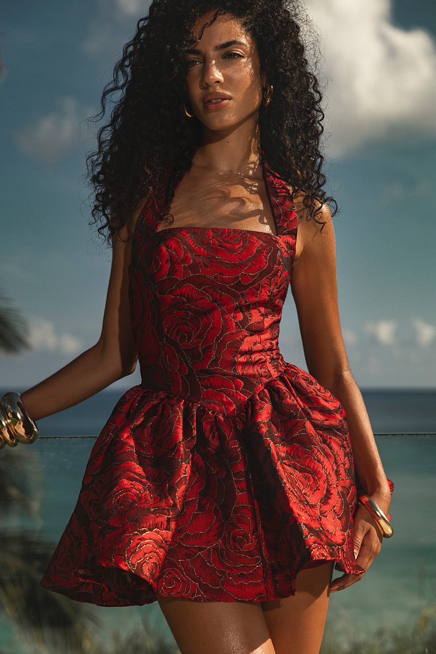 VIPER MINI DRESS - ROSE PRINT, L VIPER MINI DRESS - ROSE PRINT, L
