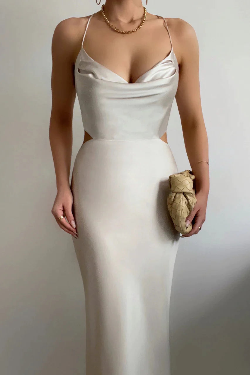 white christmas dresses Chi Chi Cowl Neck Satin Slip Maxi Dress in Champagne, Size 14 main image 1