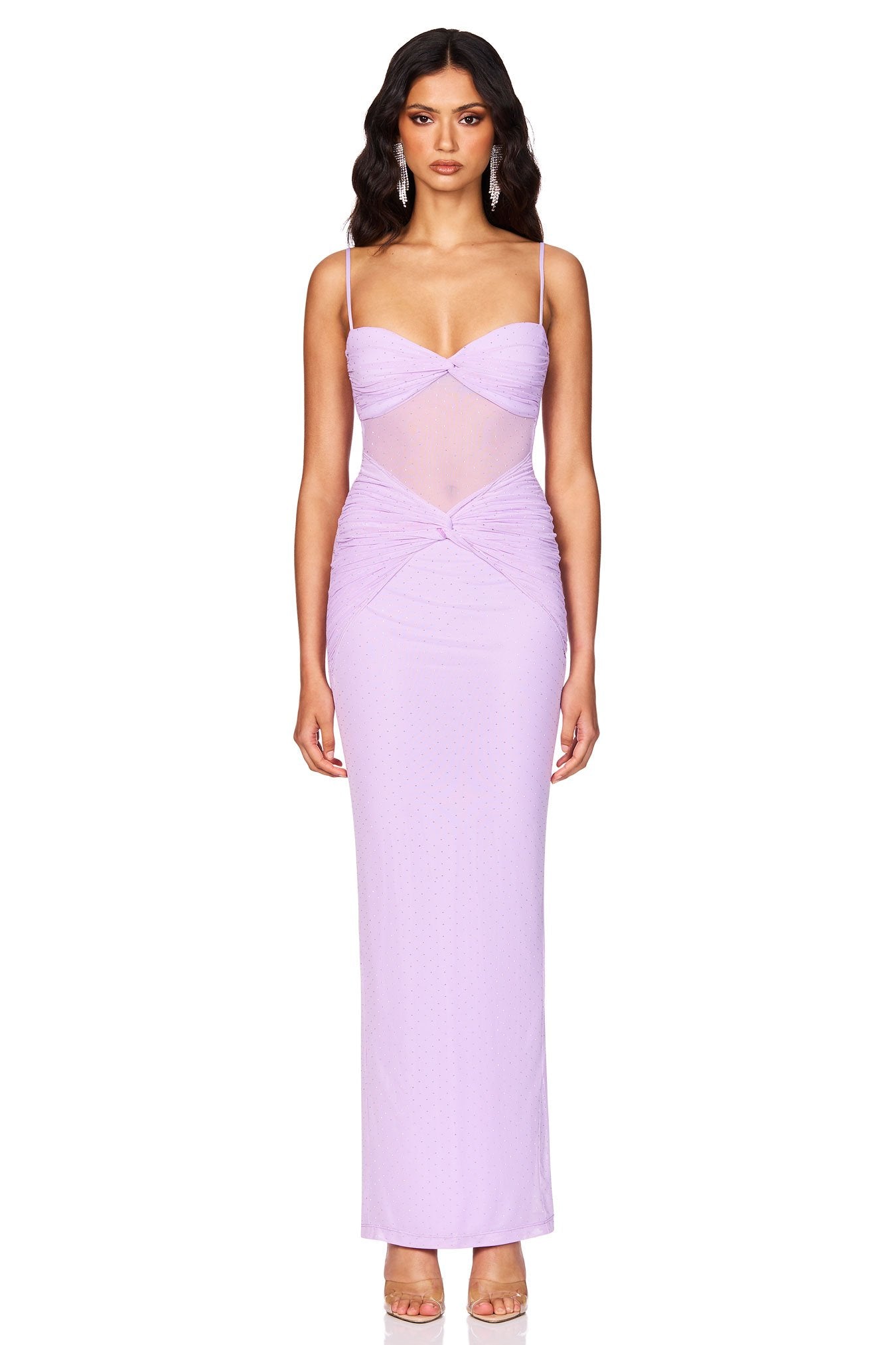 Nookie Crystal Mesh Maxi Dress - Lilac | JAUS Nookie Crystal Mesh Maxi Dress - Lilac | JAUS