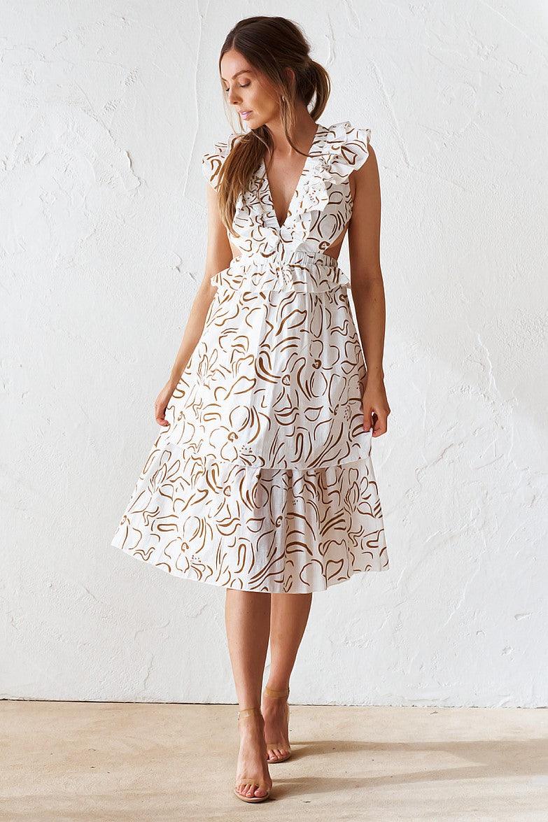 Darina Midi Dress - Sand/White Medium / Sand/White