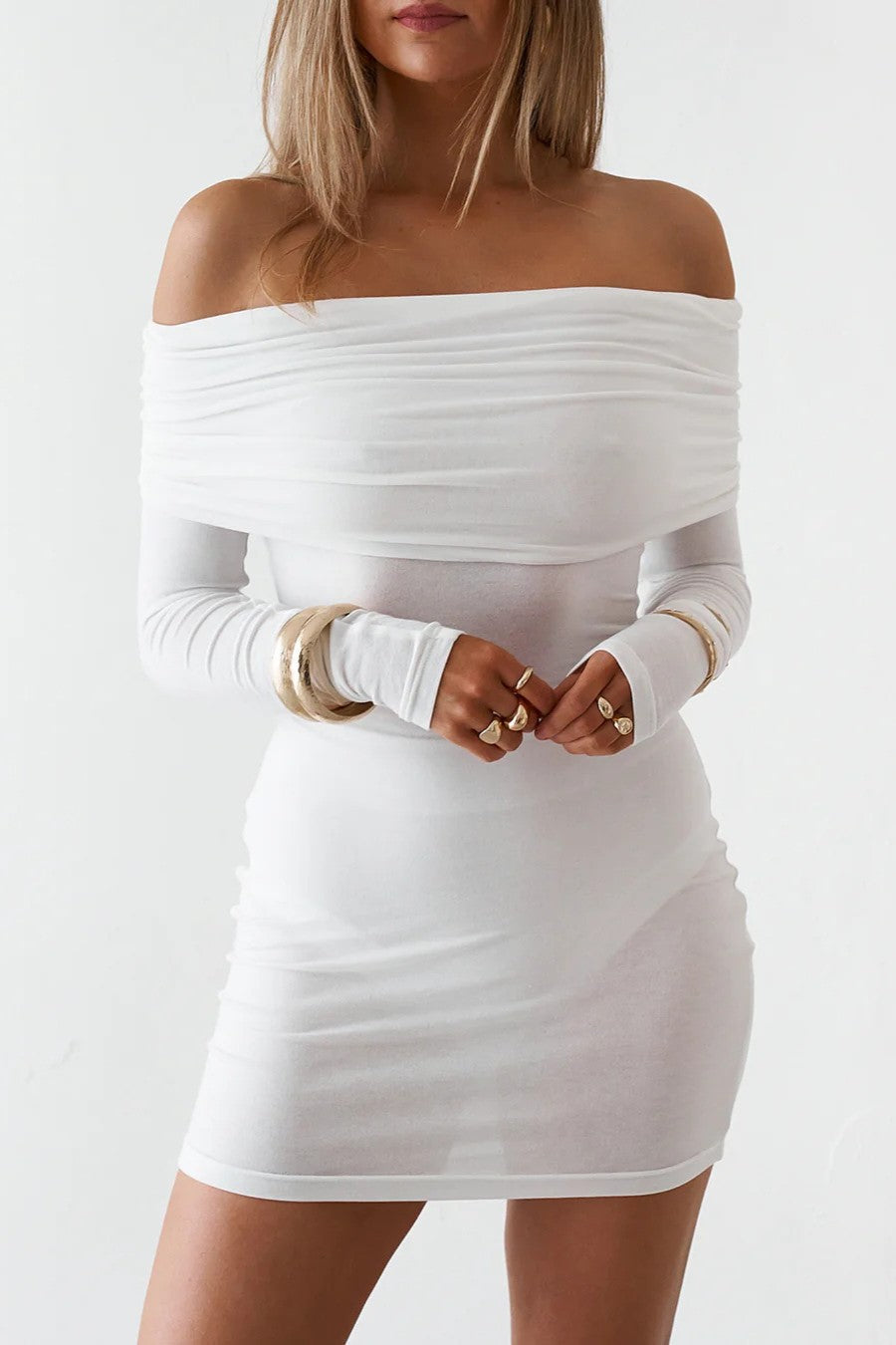 Sheer Mini Dress White JAUS
