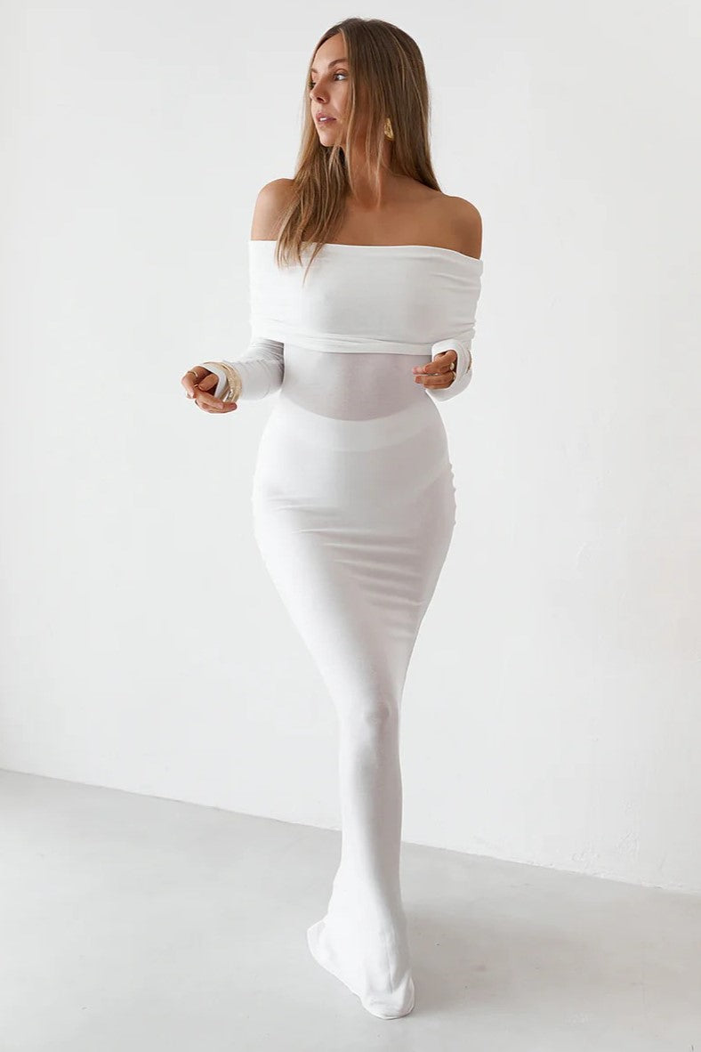 Sheer Maxi Dress - White | JAUS