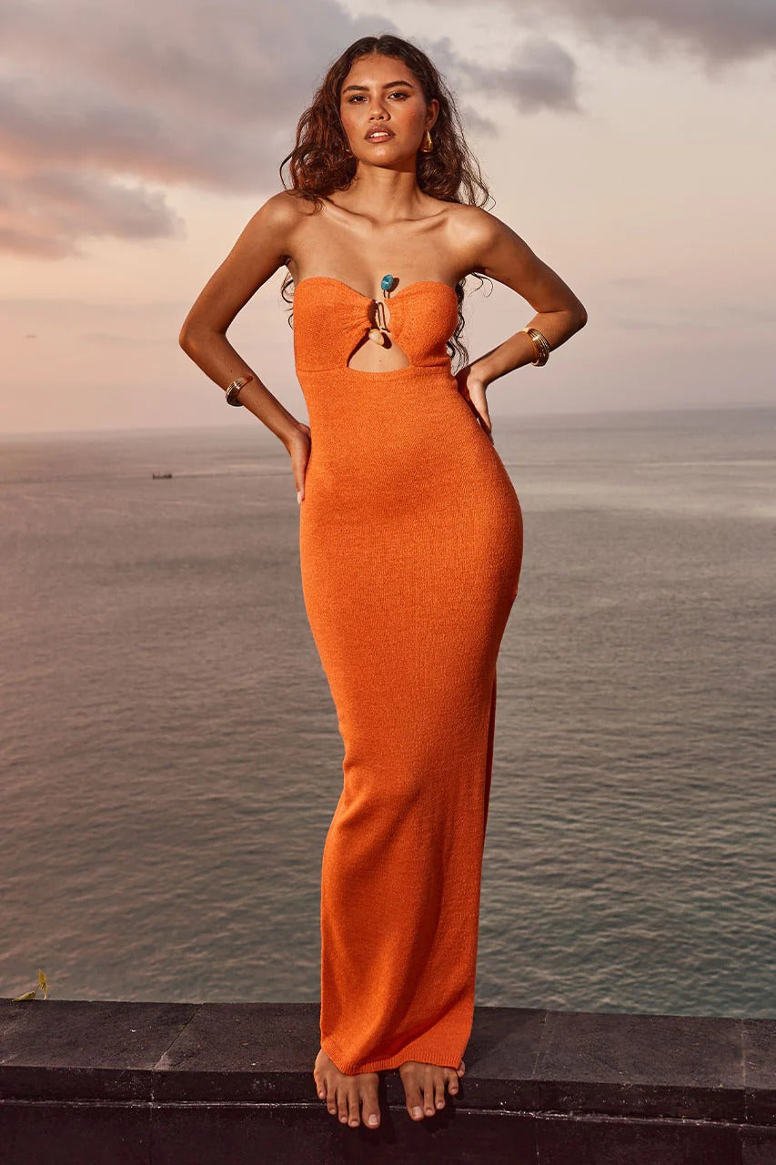 chinese dress ladies CURACAO Silk Halterneck Maxi Dress with Shell Jewel main image 1
