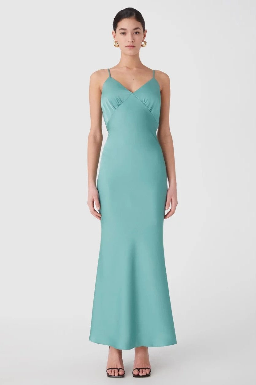 Misha Women's Vida Satin Maxi Dress - Juniper Green