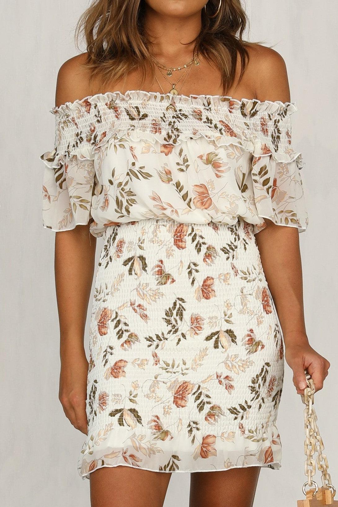 freya floral mini dress Freya Dress - Beige