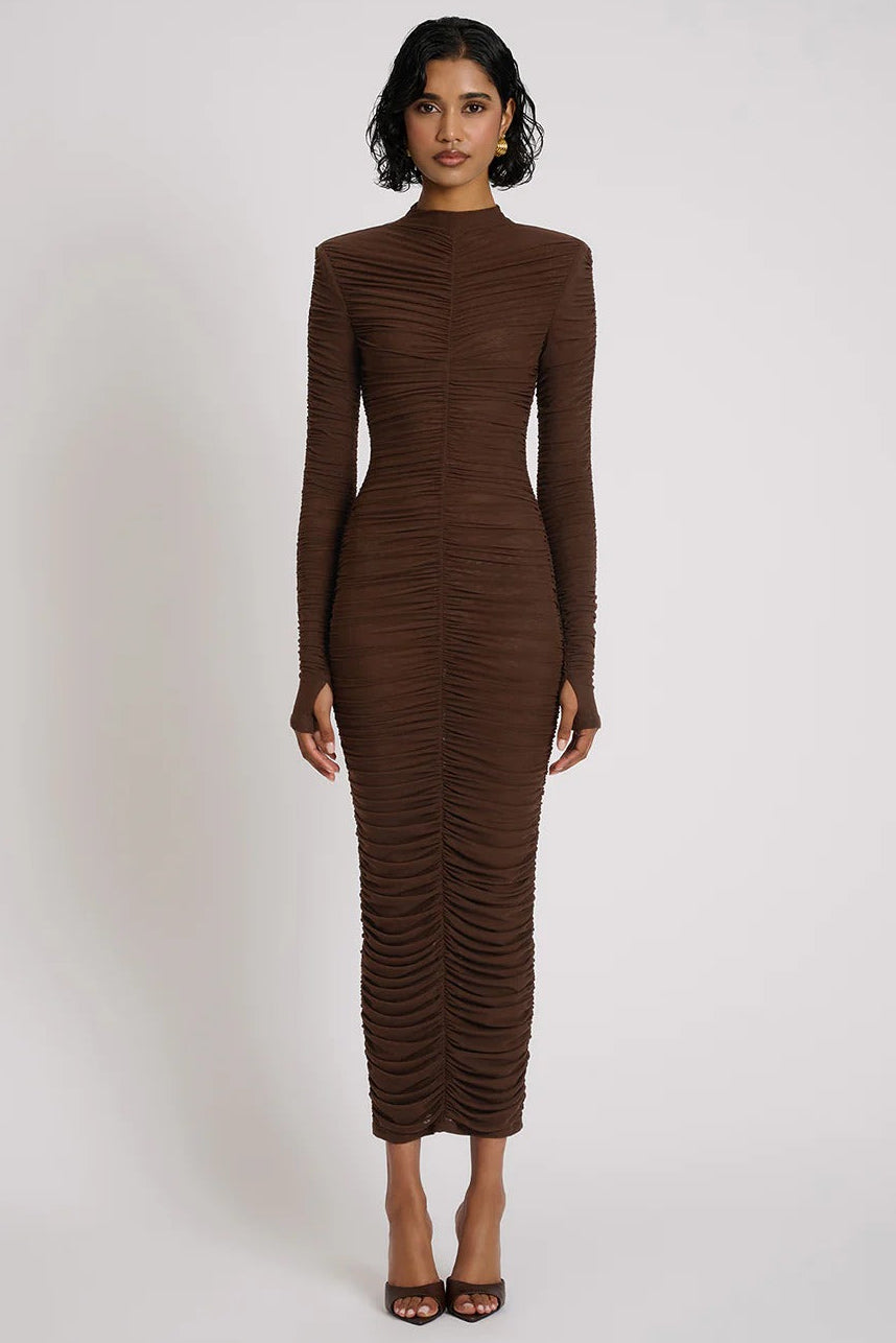 brown reiss dress Simkhai Montgomery Long Sleeve Button Up Midi Dress in Chocolate – Hampden  Clothing