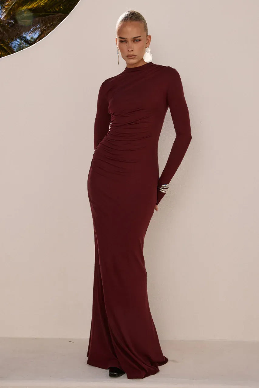 petra maxi dress Petra Sleeved Maxi Dress, S / Wine
