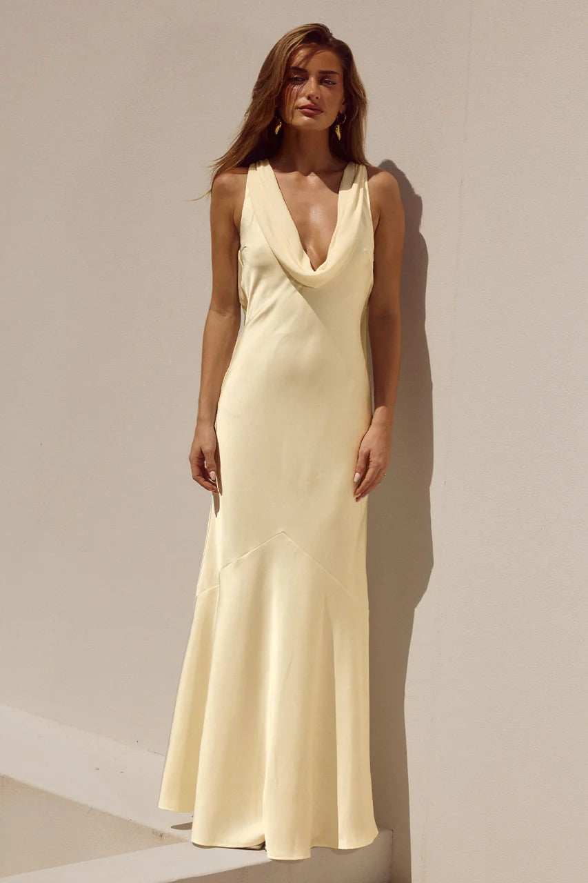 GABRIELLA COWL MAXI DRESS - LEMON - M GABRIELLA COWL MAXI DRESS - LEMON - M