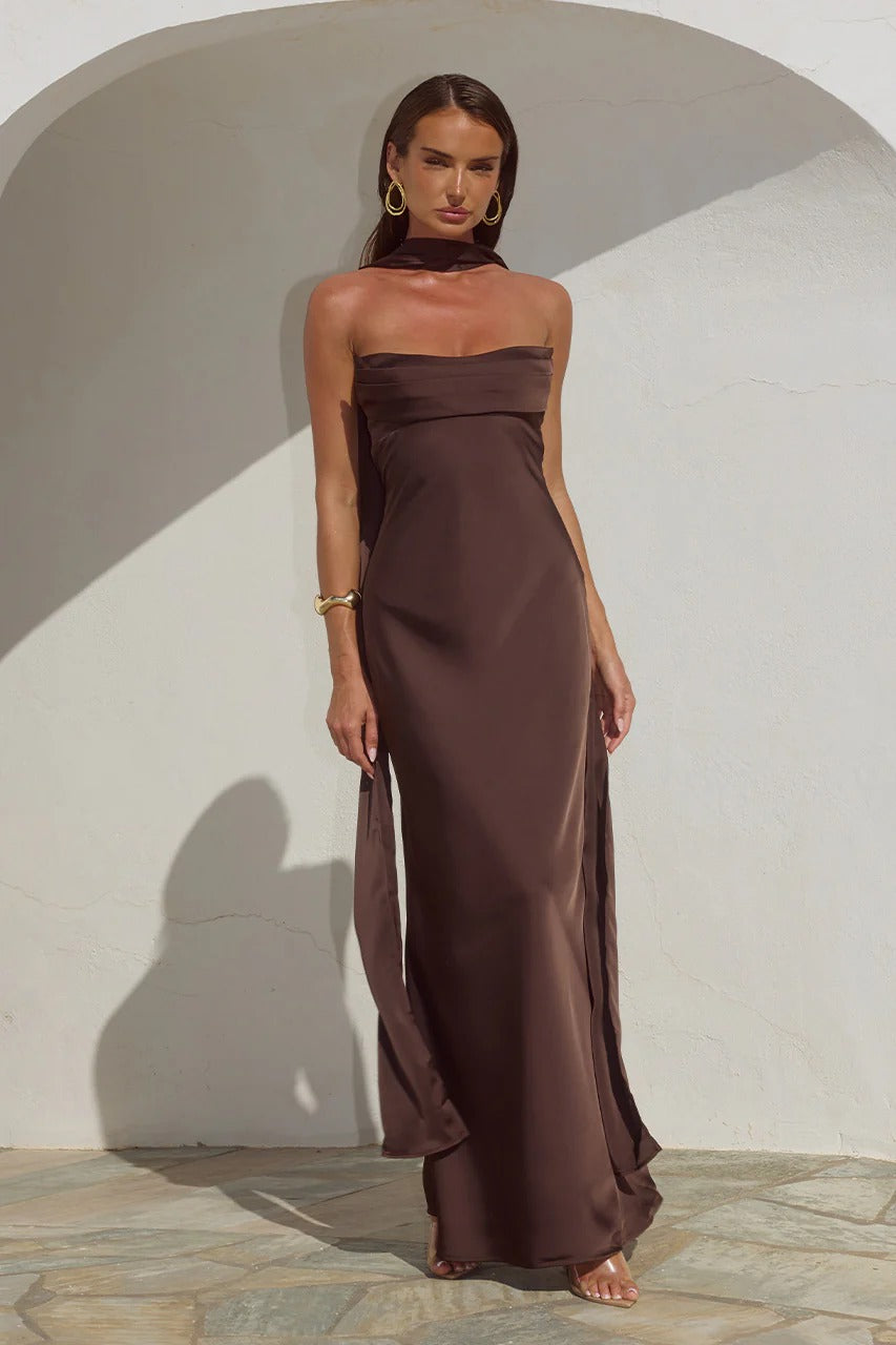 Madeleine Strapless Maxi Dress - Bitter Chocolate | JAUS SMALL / Bitter Chocolate Madeleine Strapless Maxi Dress - Bitter Chocolate | JAUS SMALL / Bitter Chocolate