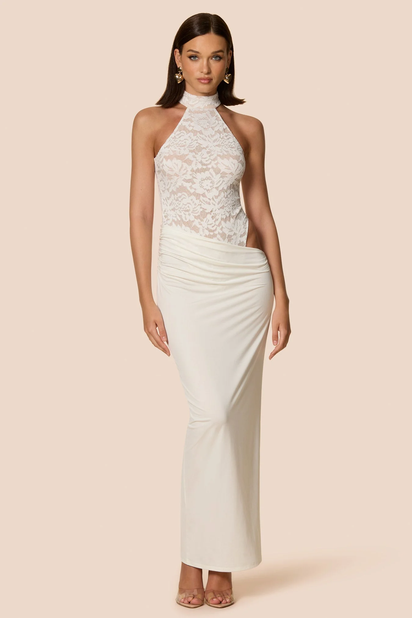 fitted lace wedding dress GOLD GLITTER SHEER MAXI DRESS WITH BODYSUIT LINING main image 1