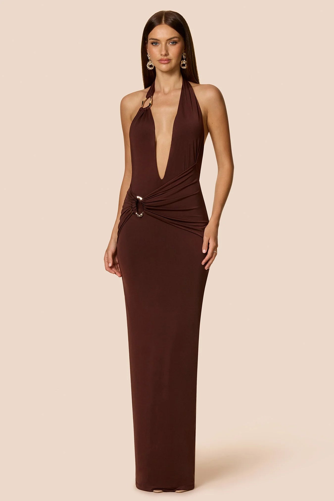 Nookie Leonie Halter Maxi Dress - Cocoa | JAUS