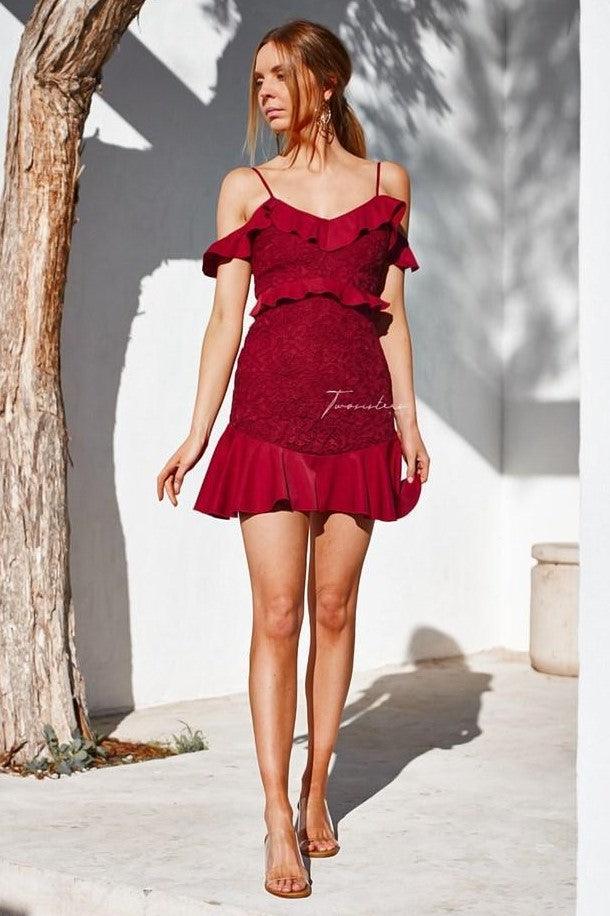 fitted lace wedding dress Burgundy Red Light Ribbed Tight Fit Midi Sleeve Turtleneck Sweater Mini  Dress /2-2-3 main image 1