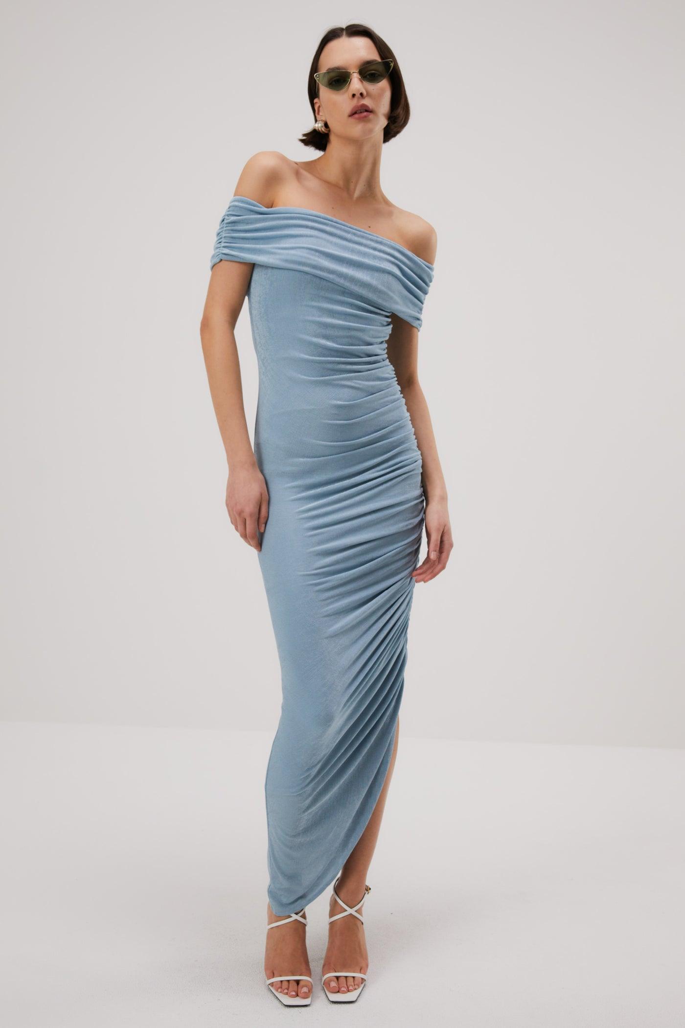 MISHA KEONI SLINKY JERSEY MIDI DRESS