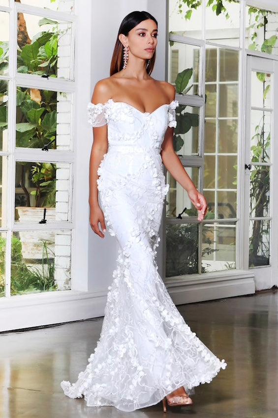 2 piece wedding dress lace Rustic Sleeve Lace Crop Top 2 Piece Wedding Dress with Chiffon Skirt and  Pockets main image 1