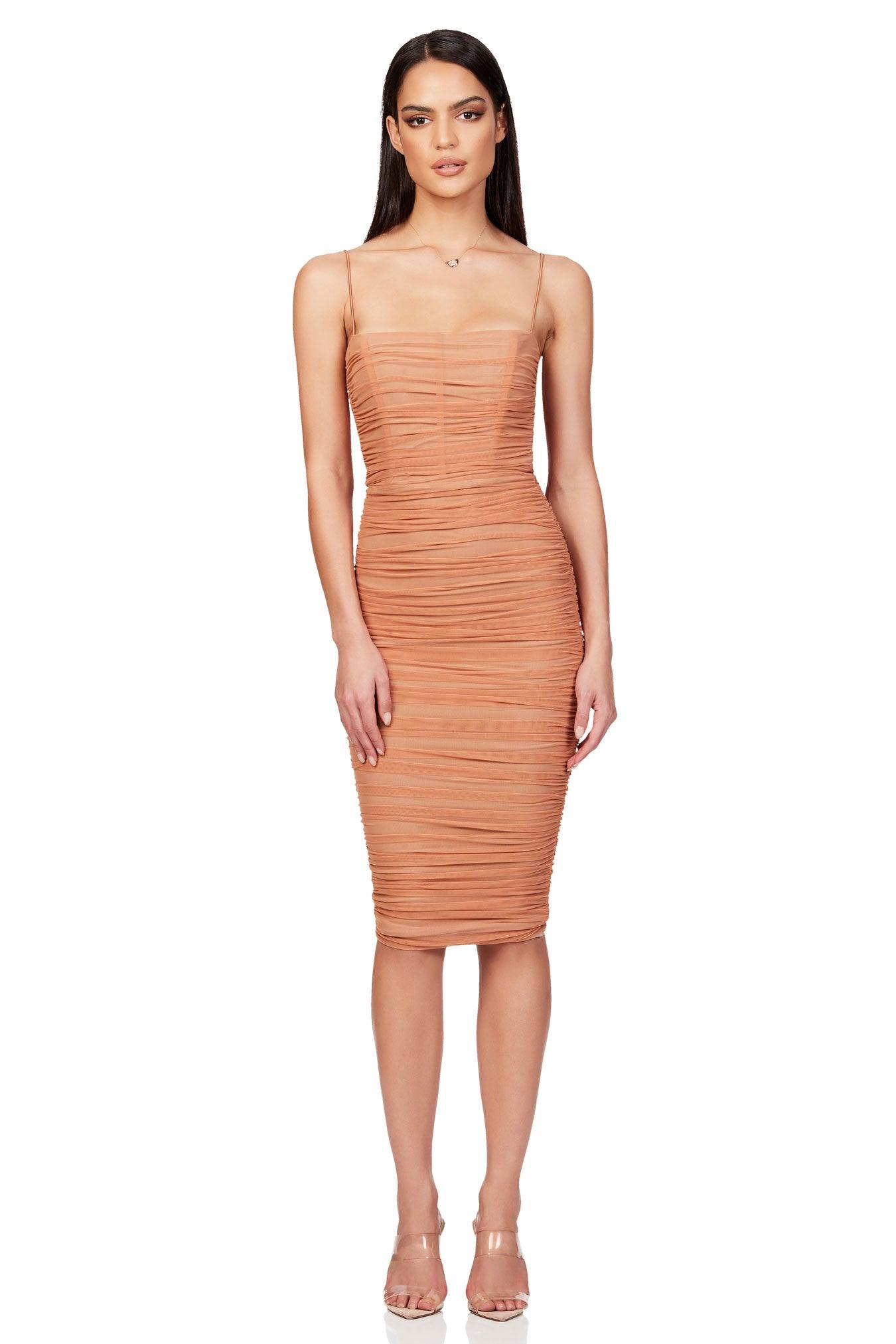 nookie mecca midi dress Nookie | NWT Mecca Midi Dress in Black Mesh Bodycon Sheath XS