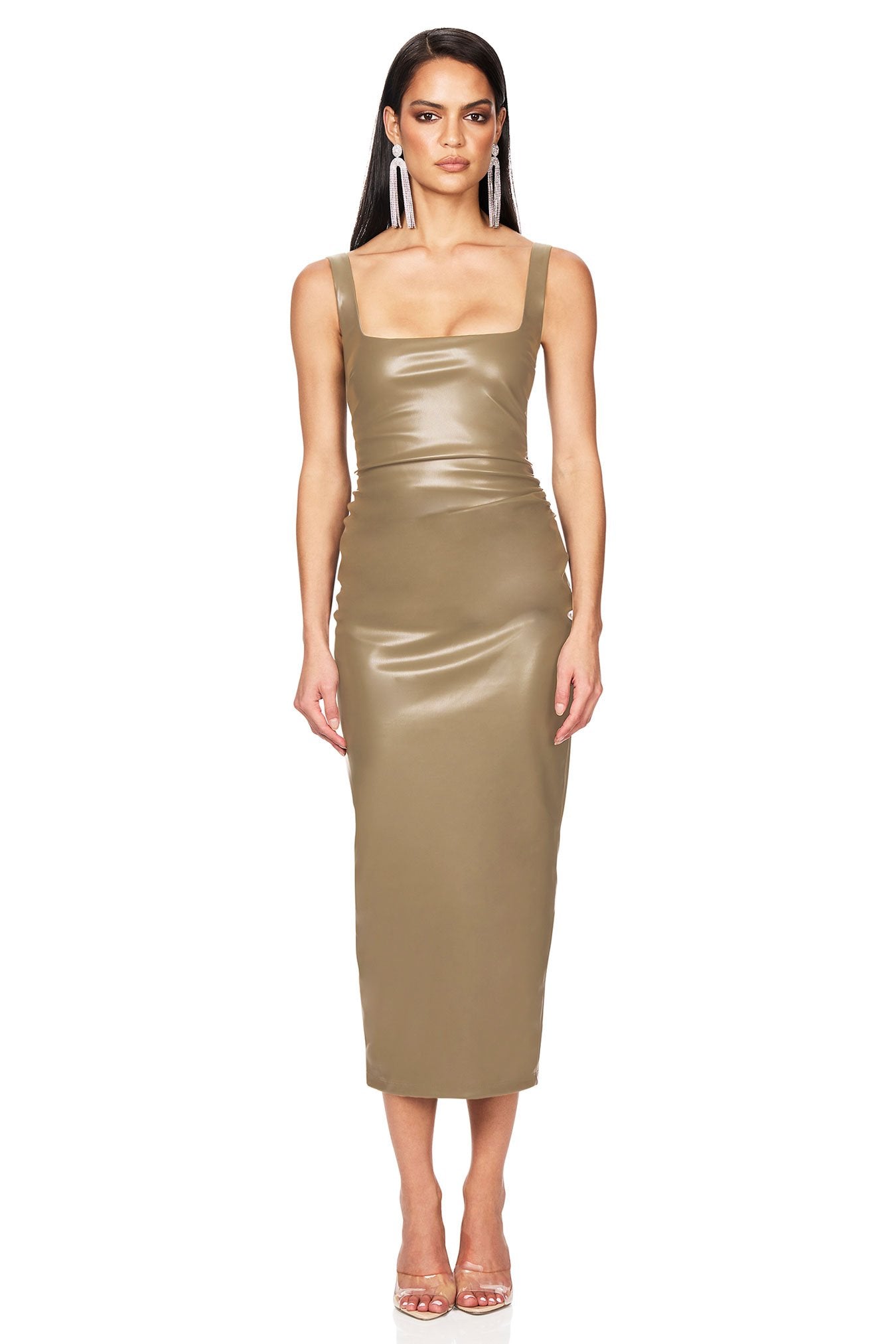 chinese dress ladies Michael Kors Tan & Brown Leather Belt Dress sz 2 main image 1