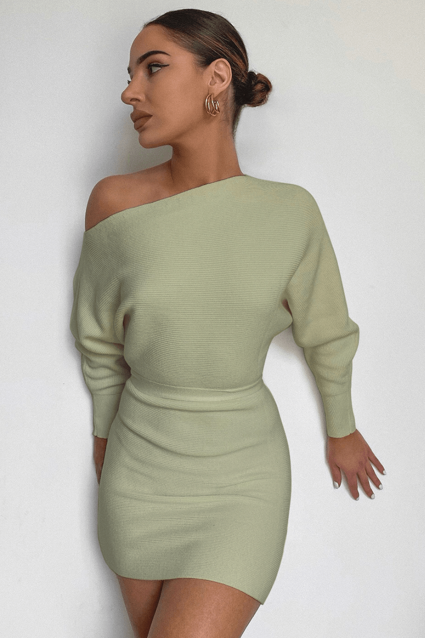 One Shoulder Knit Dress - Sage | JAUS