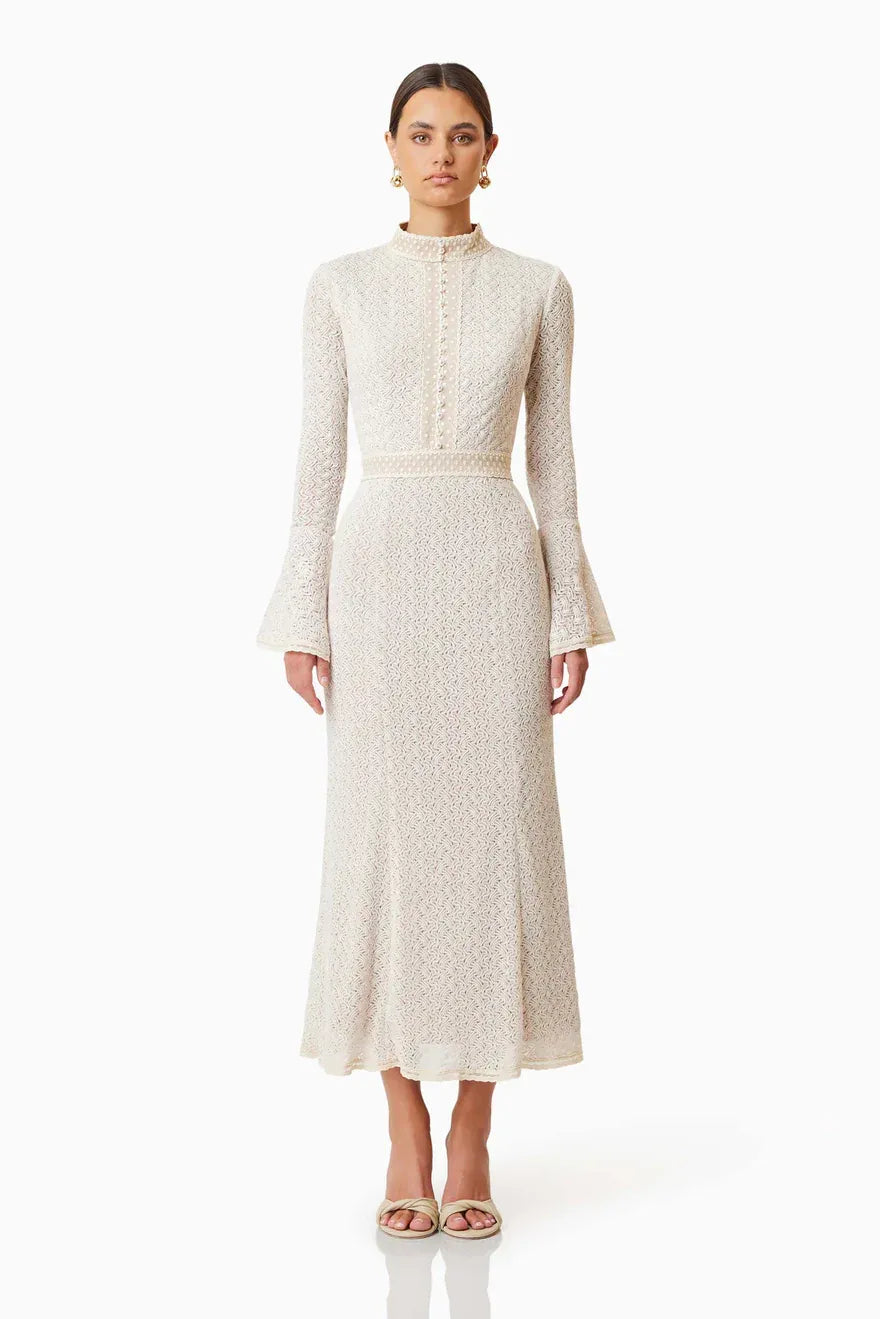 Bella Knit Crochet Midi Dress in White XS / White Bella Knit Crochet Midi Dress in White XS / White