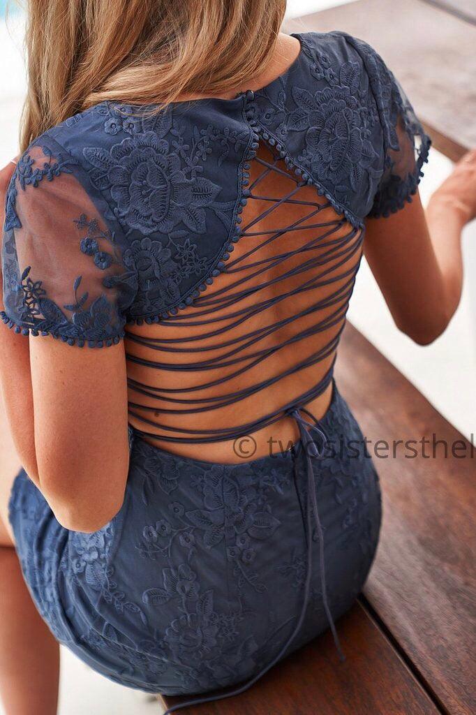 Shay Lace Dress Steel Blue