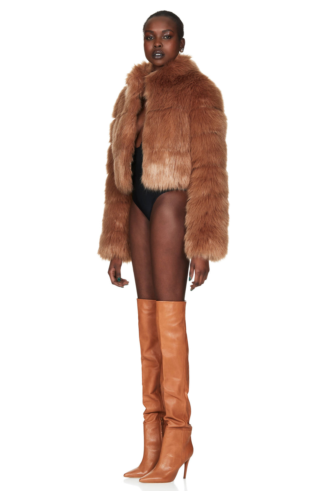 Nookie Tatiana Faux Fur Crop Jacket - Tan | JAUS