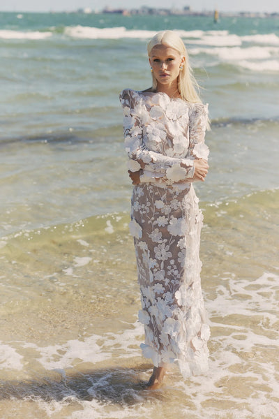 Shannon Floral Midi Dress - White - SHOPJAUS - JAUS