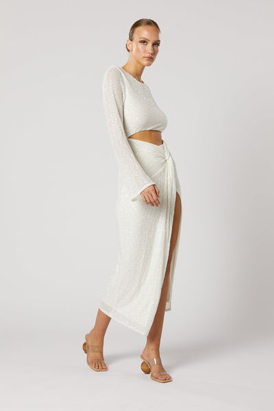 Reyna Knot Midi Dress - White - SHOPJAUS - JAUS
