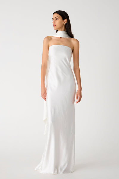 Misha Lilia Satin Gown - Ivory - SHOPJAUS - JAUS