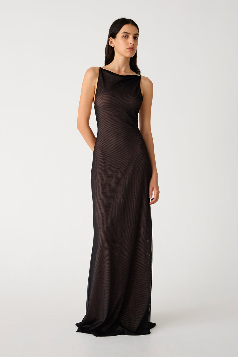 Misha Nina Mesh Maxi Dress in Black