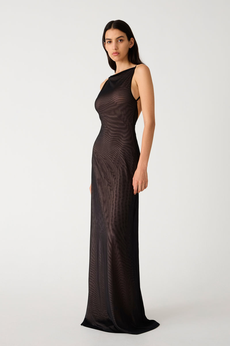 misha sheer slim dress MISHA Nina Mesh Maxi Dress in Black