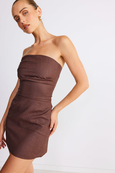 Romi Linen Dress - Chocolate - SHOPJAUS - JAUS
