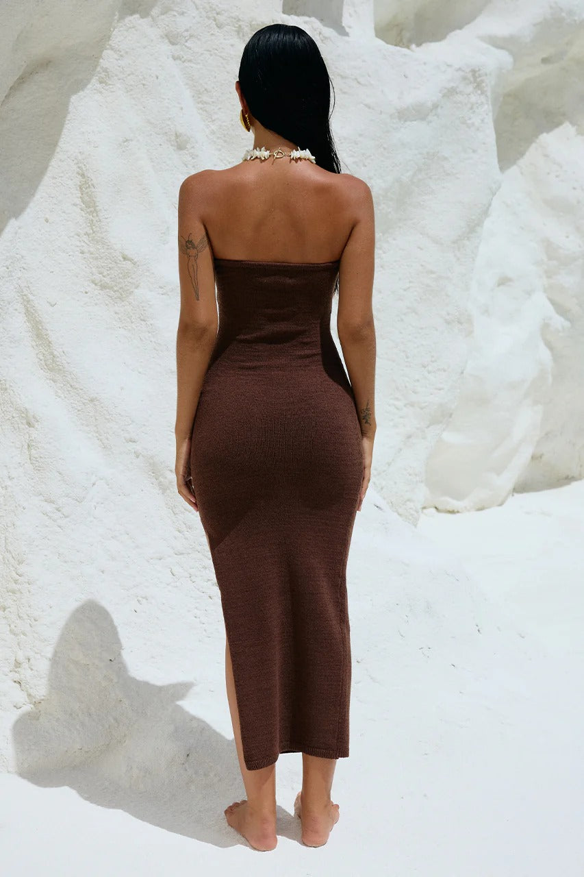 espresso brown midi dress SURI MIDI DRESS ESPRESSO – Fayt The Label main image 0