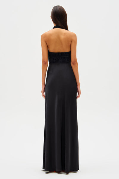 Celine Satin Maxi Dress - Black - SHOPJAUS - JAUS