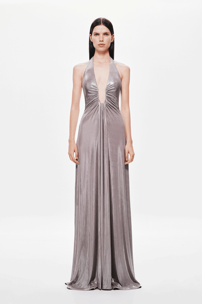 Jennifer Foil Jersey Dress - Cinder - SHOPJAUS - JAUS