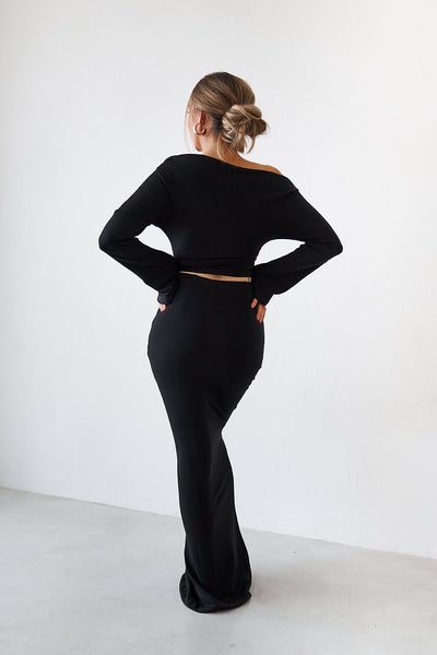 Cupro Long Sleeve Top - Black - SHOPJAUS - JAUS