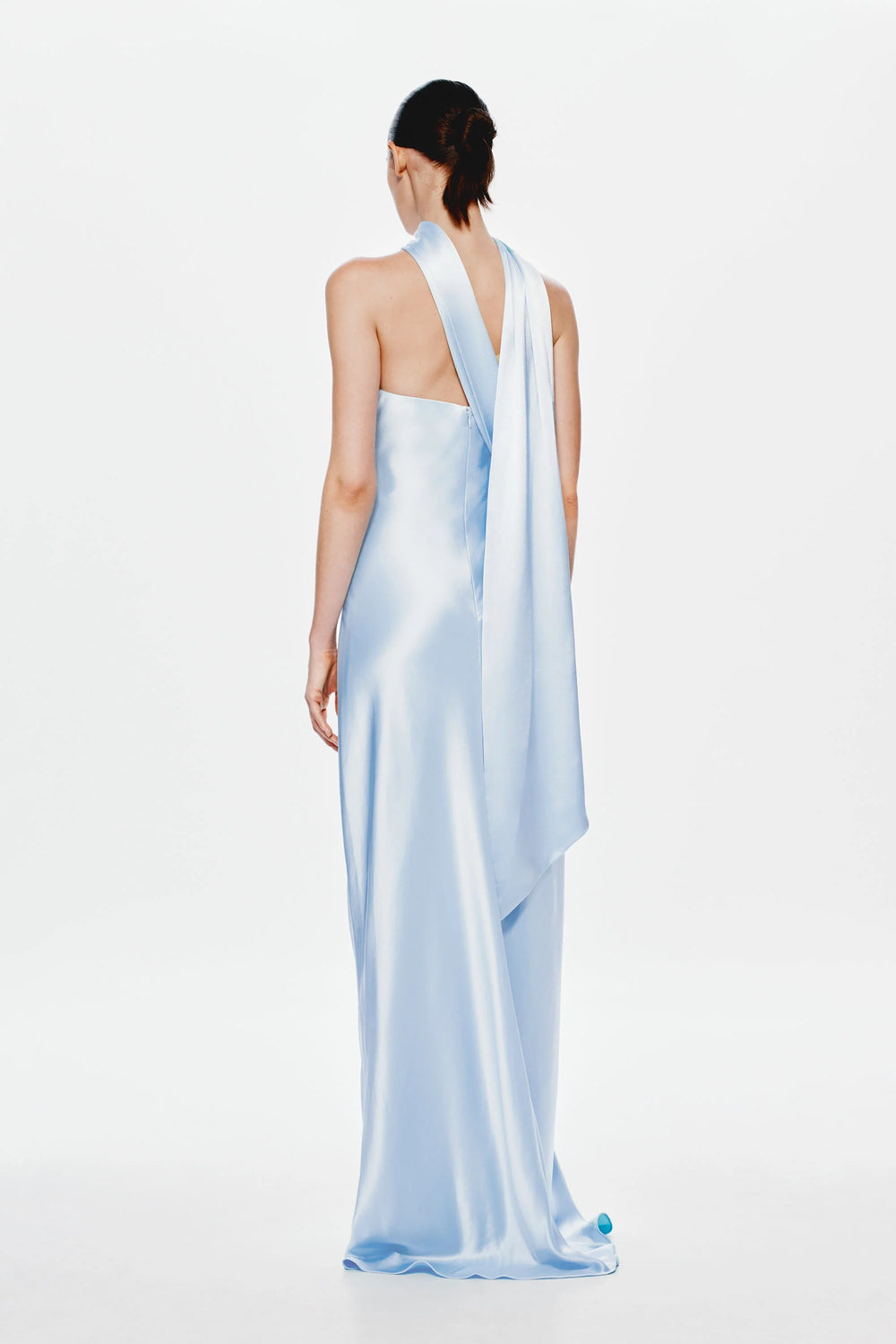 strapless open back dress SELENE ONE-SHOULDER SATIN GOWN IN CHAMPAGNE | CULT MIA
