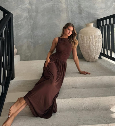 Nalla Maxi Dress - Brown - SHOPJAUS - JAUS