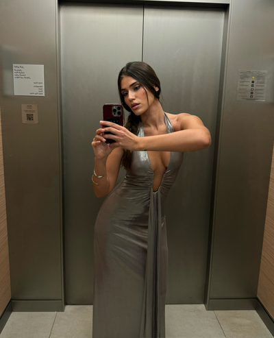 Jennifer Foil Jersey Dress - Cinder - SHOPJAUS - JAUS