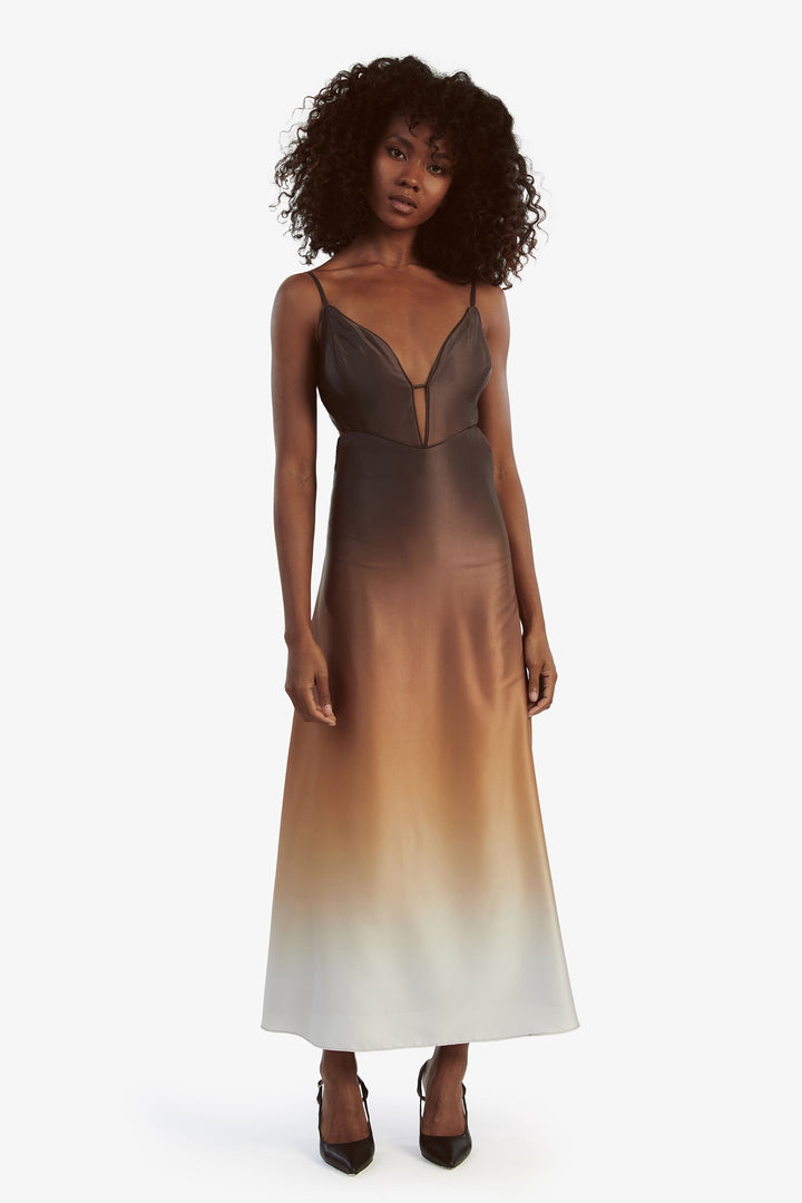 summer satin slip dress by the brown clothing co Karlotta - Ombre This chocolate color satin