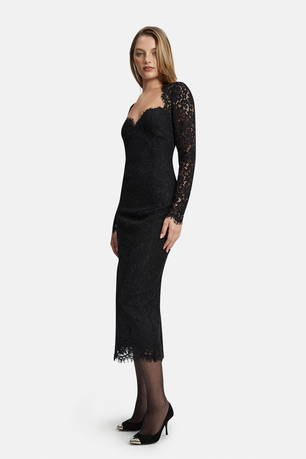 Aurora Lace Midi Dress - Black Aurora Lace Midi Dress - Black