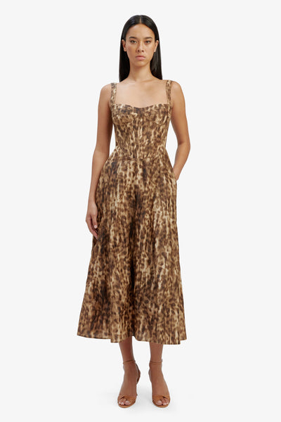 Lilah Corset Midi Dress - Leopard - SHOPJAUS - JAUS