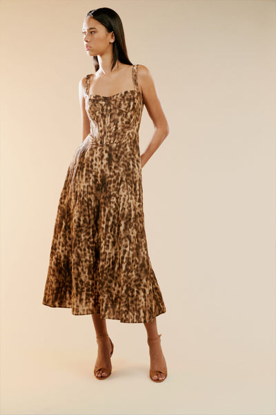 Lilah Corset Midi Dress - Leopard - SHOPJAUS - JAUS