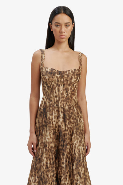 Lilah Corset Midi Dress - Leopard - SHOPJAUS - JAUS