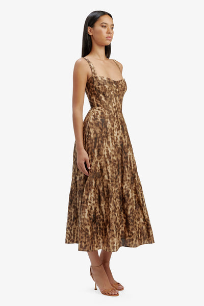 Lilah Corset Midi Dress - Leopard - SHOPJAUS - JAUS