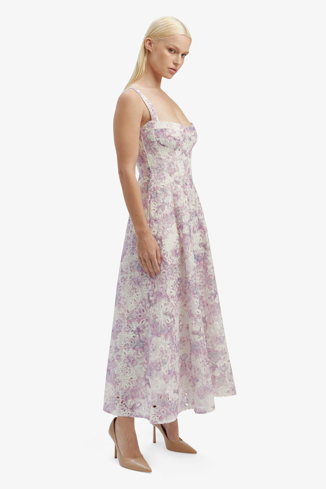 lilac cotton broderie anglaise midi dress Broderie Anglaise Midi Dress