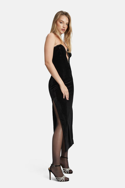 Lilah Velour Midi Dress - Black - SHOPJAUS - JAUS