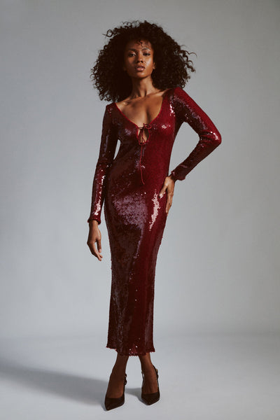 Verona Sequin Maxi Dress - Burgundy - SHOPJAUS - JAUS